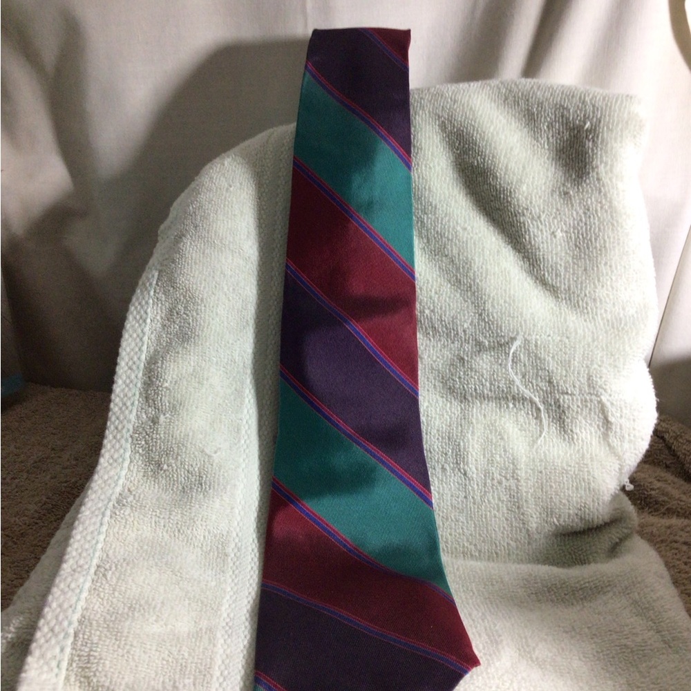 Striped Men's Tie in Teal, Burgundy & Purple